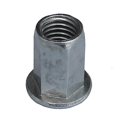 Riveting nuts M 10/12 St 0,5-3,0 open hexagonal insert with flat head
